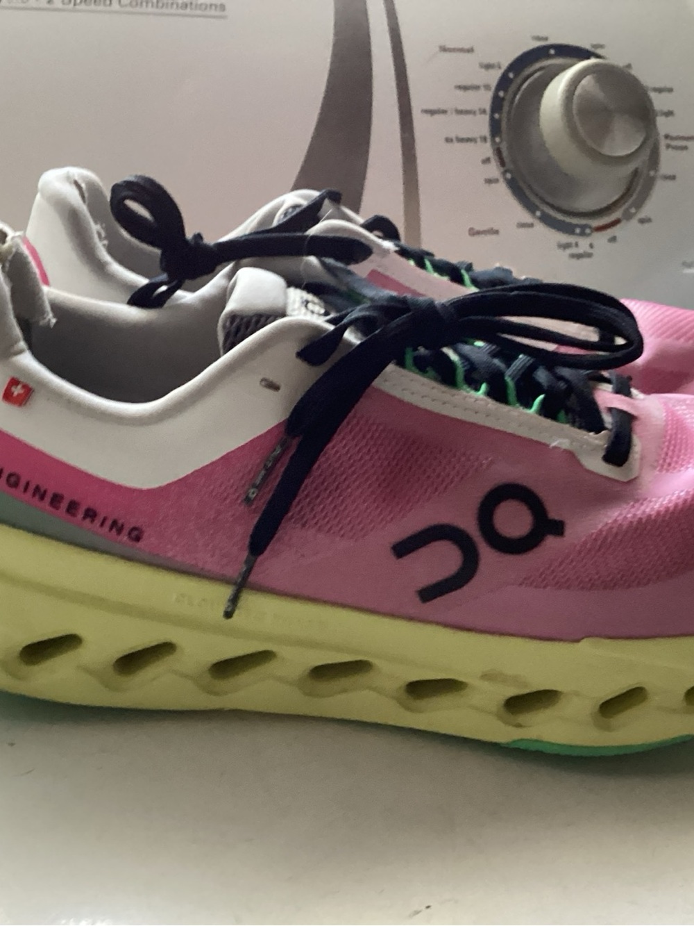On Running Women's Pink and Neon Yellow Cloudnova Athletic Shoes